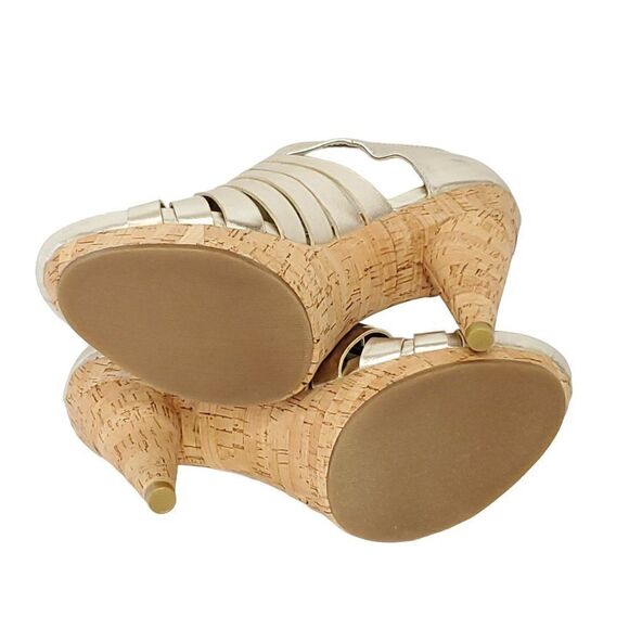 Mia Strappy Heels 9.5 Metallic Gold Open Toe Cone Heel Evening Dance Party - Picture 8 of 8